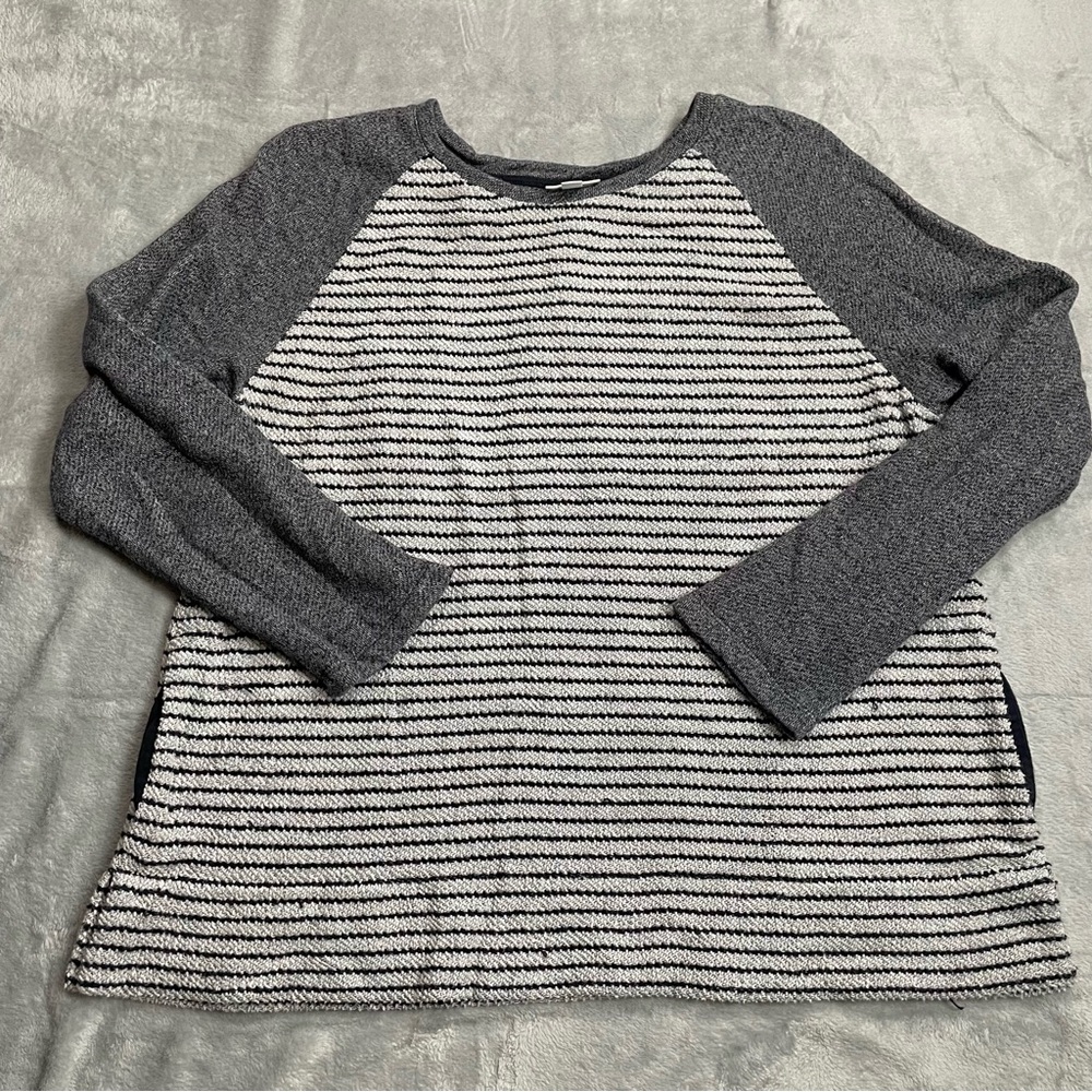 J.Jill Sweatshirt XL Cotton Loop Terry Stripe Pockets Colorblock